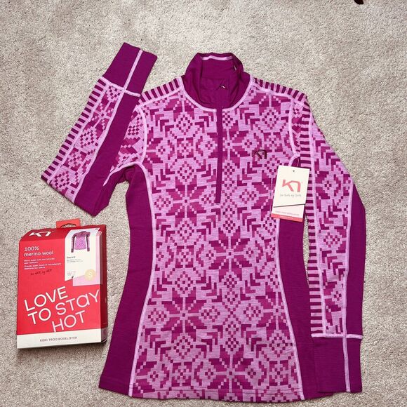NWT Kari Traa Else Merino Wool Top Womens Small Baselayer Pink 1/2 Zip Henley - Picture 1 of 12